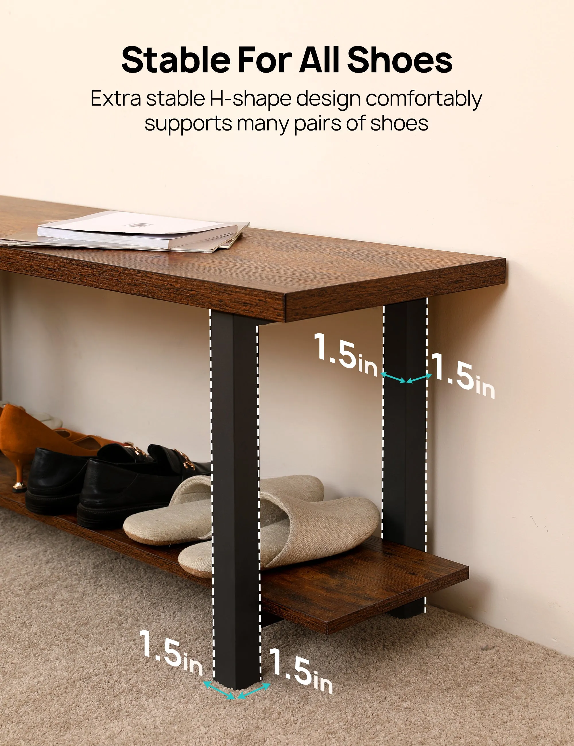 Evajoy Shoe Bench, Modern Industrial Shoe Rack, Sturdy Shoe Organizer 2024