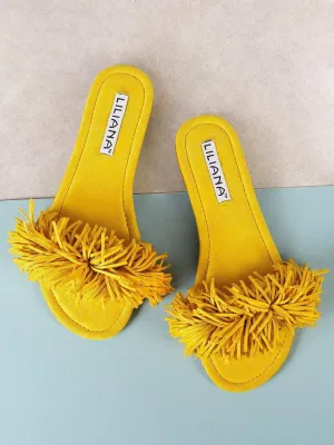 Fringe Slip On Slides YELLOW