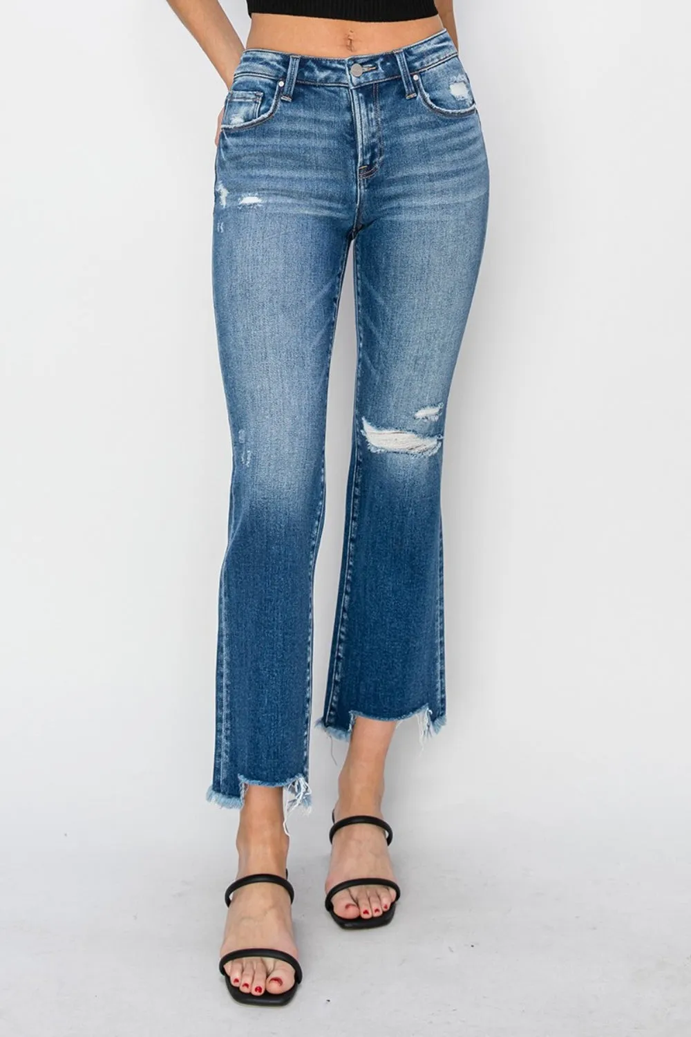 Full Size Frayed Step Hem Ankle Straight Jeans