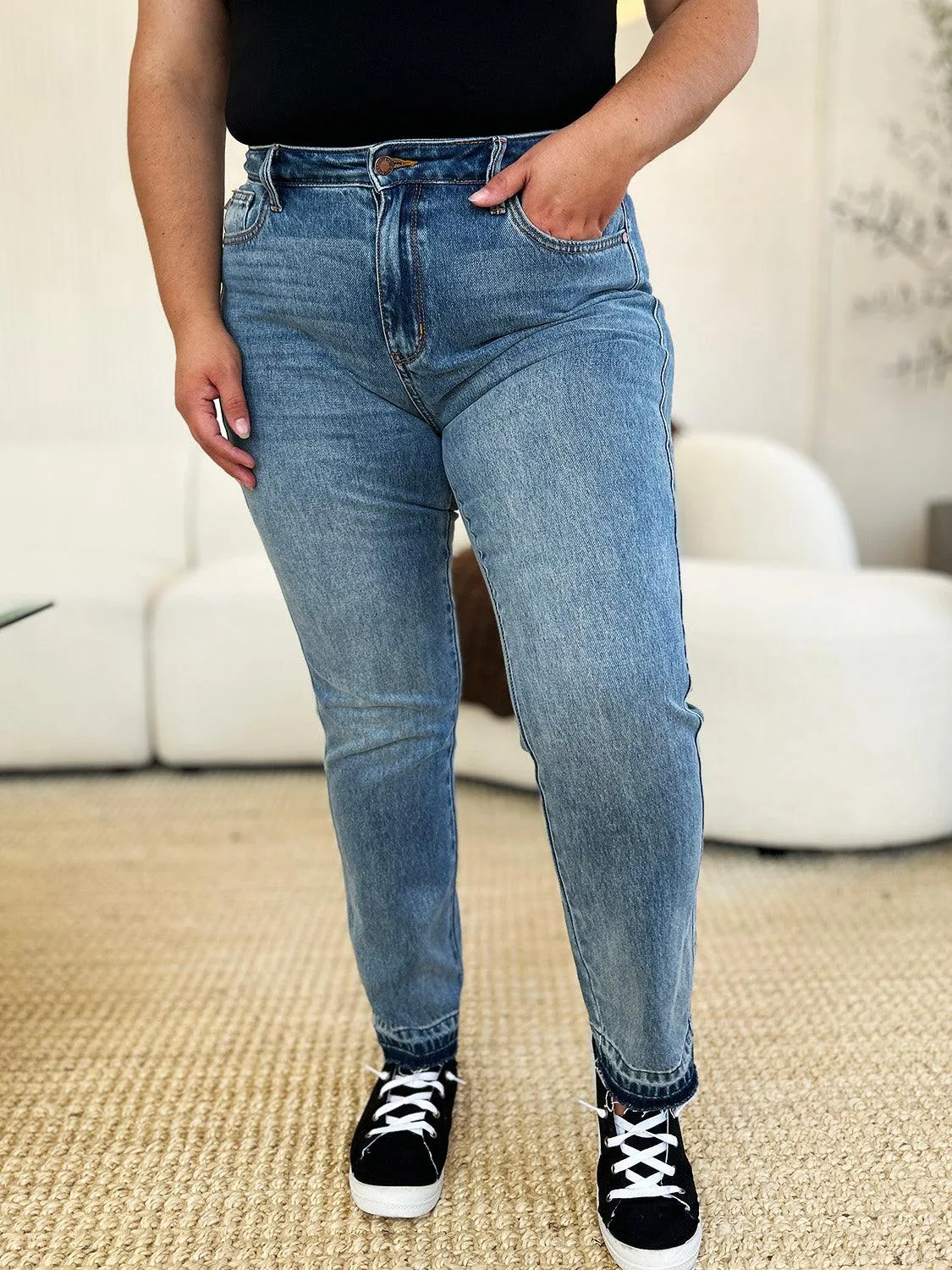 Full Size Mid Rise Hem Jeans