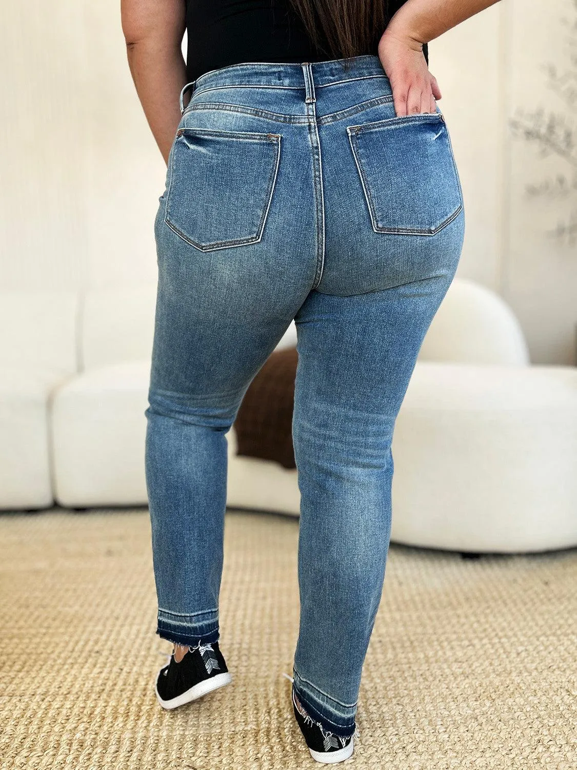 Full Size Mid Rise Hem Jeans