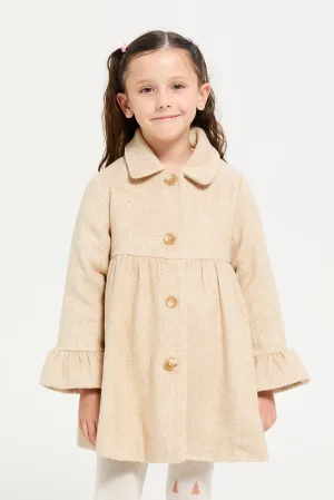 Girls Beige Front Button Jacket