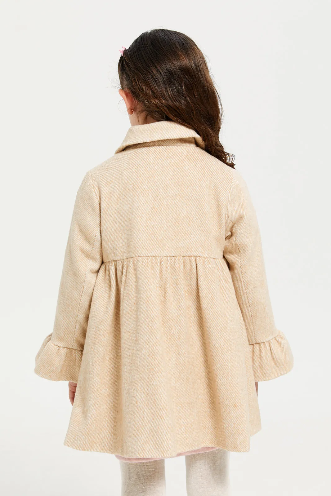 Girls Beige Front Button Jacket