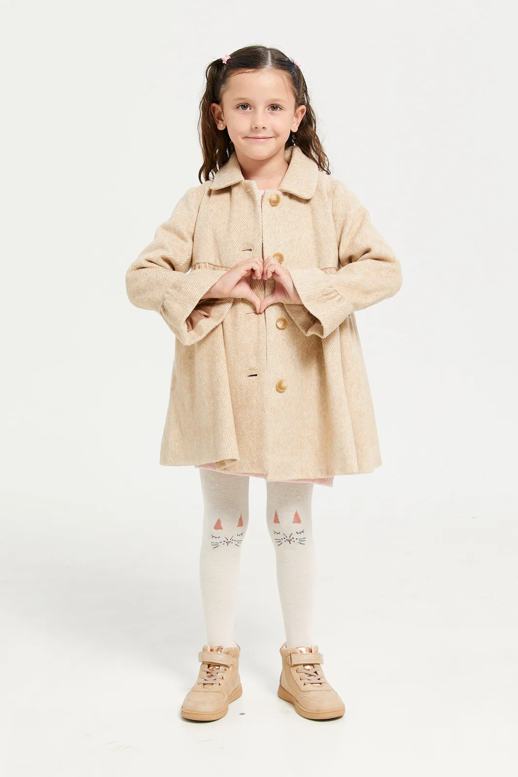 Girls Beige Front Button Jacket