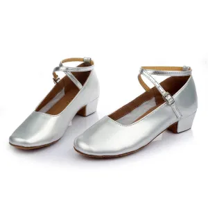 Girls   Microfiber Leather  Heels Latin With Buckle Dance Shoes