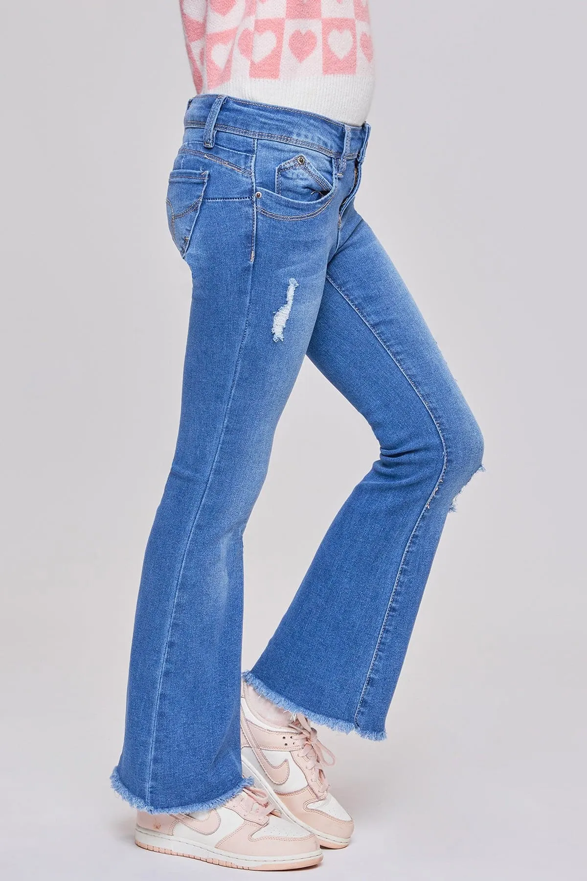 Girls Sustainable WannaBettaFit Frayed Flare Jeans