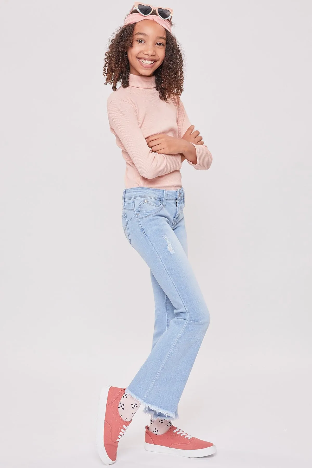 Girls Sustainable WannaBettaFit Frayed Flare Jeans