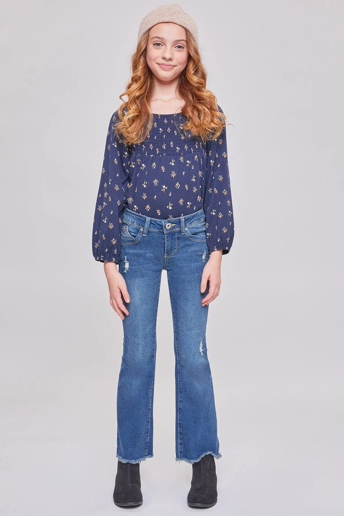 Girls Sustainable WannaBettaFit Frayed Flare Jeans