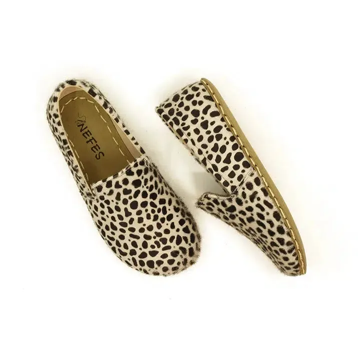 Handmade Leather Barefoot Shoes for Women - Leopard Print