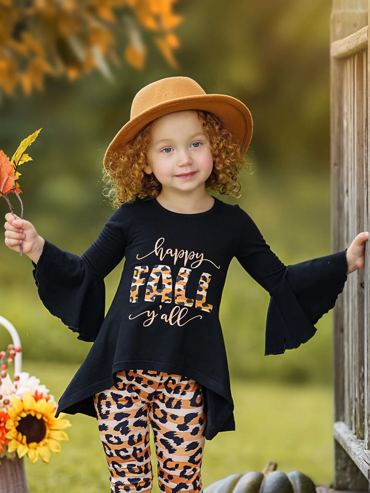 Happy Fall Y'all Stripes and Leopard Print Legging Set