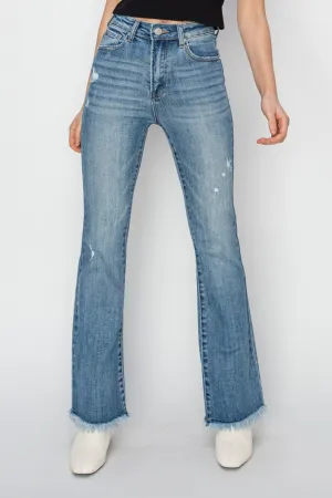 High Rise Frayed Hem Bootcut Jeans