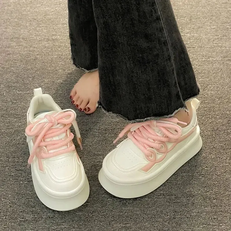 Hnzxzm White Sneakers Women Platform Shoes Sports Kawaii Spring Summer 2024 Casual Tennis Female Skateboard Flats Korean Vulcanize