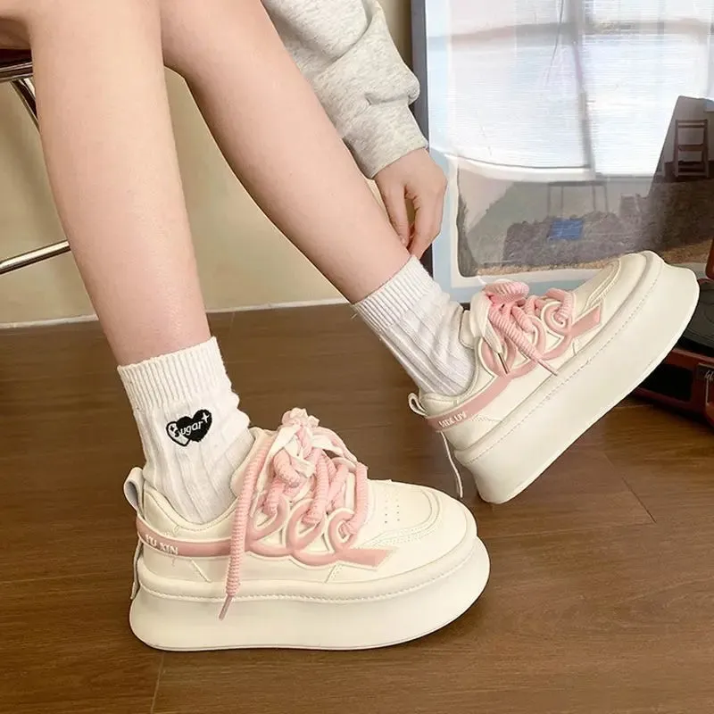 Hnzxzm White Sneakers Women Platform Shoes Sports Kawaii Spring Summer 2024 Casual Tennis Female Skateboard Flats Korean Vulcanize