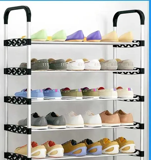 IMUU Metal Shoe Rack Shoe Wear Home Shoe Bench Simple and Space-Saving Door Shoe Rack Multi-Purpose Shoe Rack Organizer Tower Shelf Storage Cabinet Stand Expandable Heels Boots Slippers