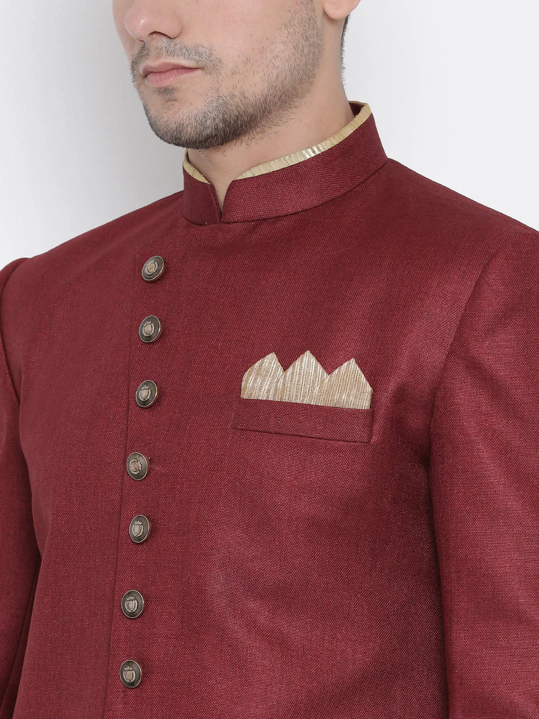 Jashvi Men's Maroon Silk Blend Sherwani Set