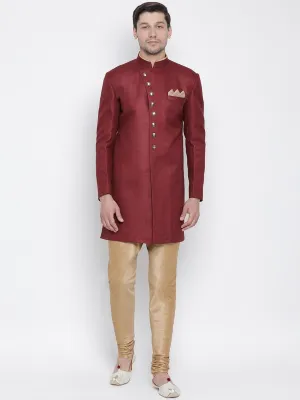 Jashvi Men's Maroon Silk Blend Sherwani Set