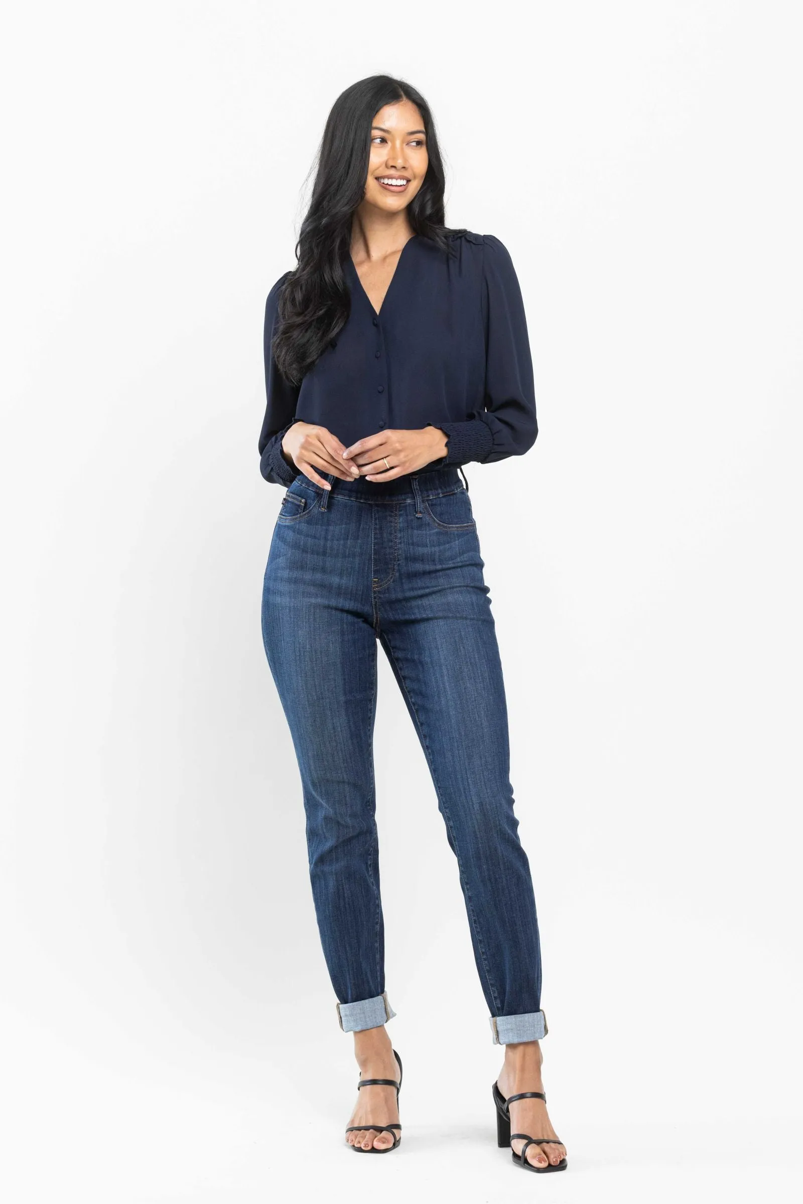 Judy Blue High waist pull on double-cuff slim jeans