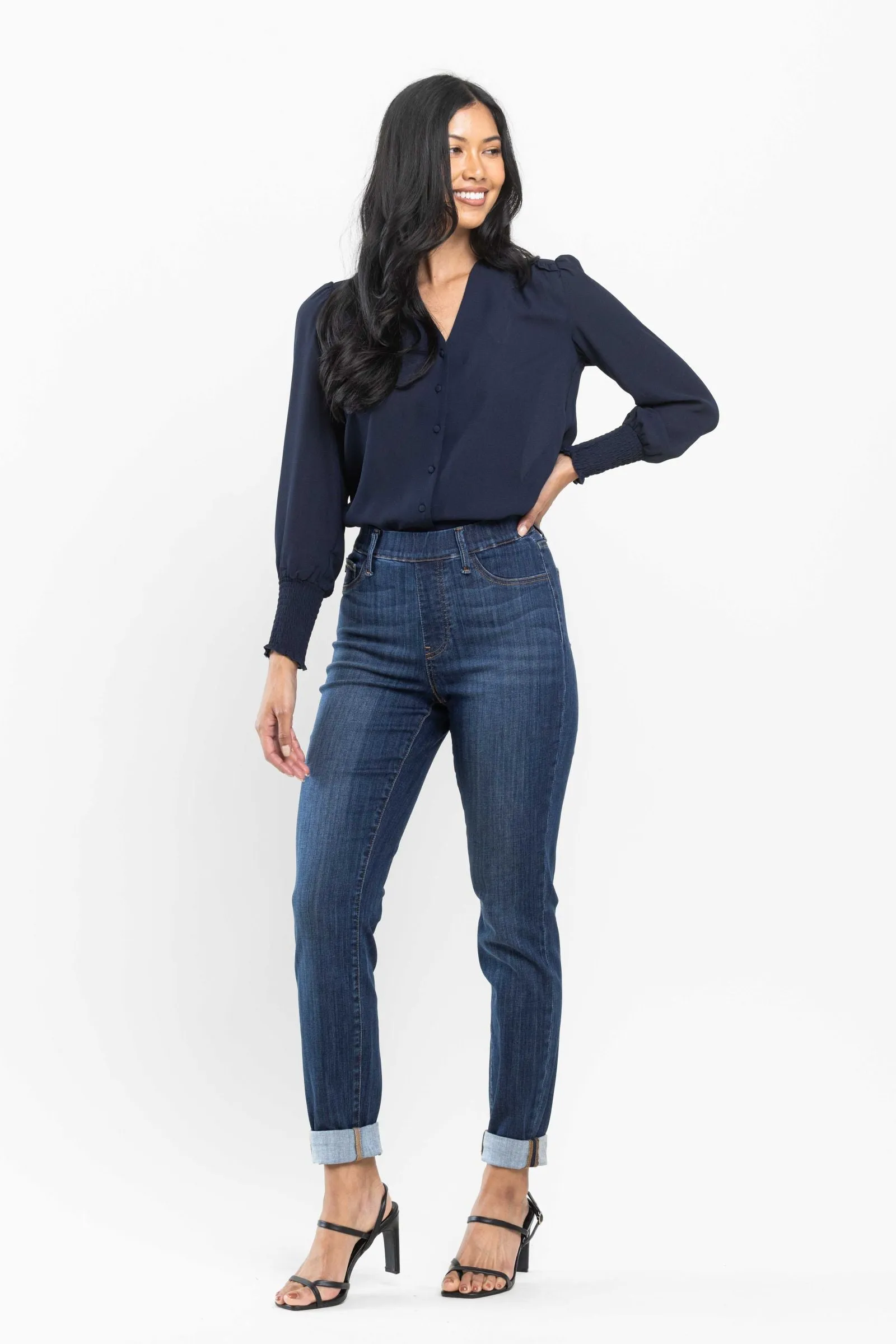 Judy Blue High waist pull on double-cuff slim jeans