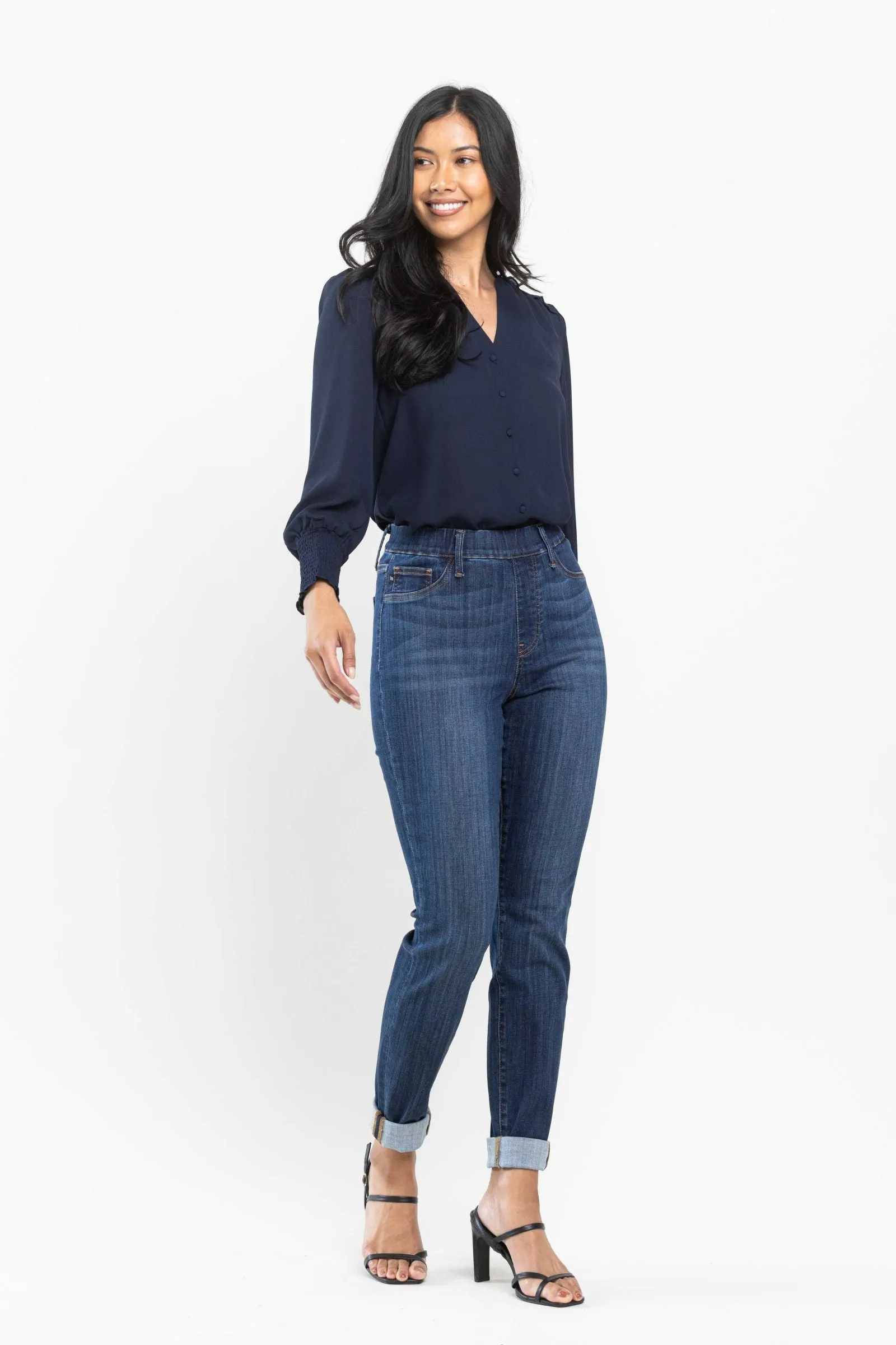 Judy Blue High waist pull on double-cuff slim jeans