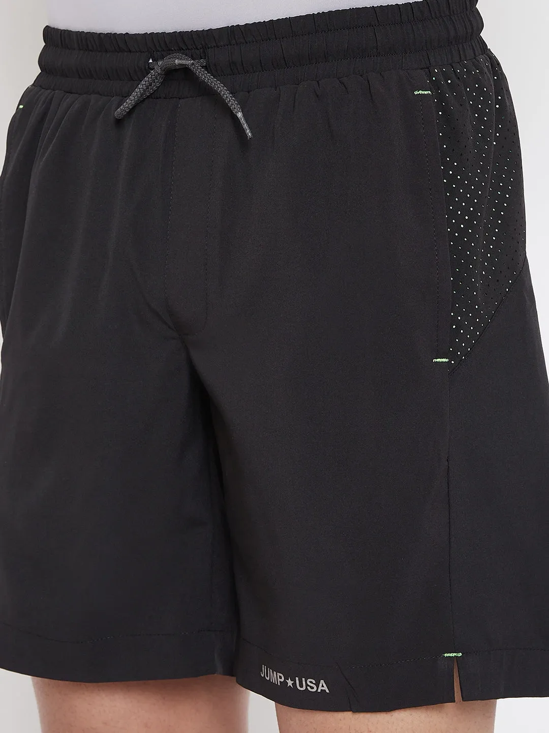 JUMP USA Men Black Solid Regular Fit Sports Shorts