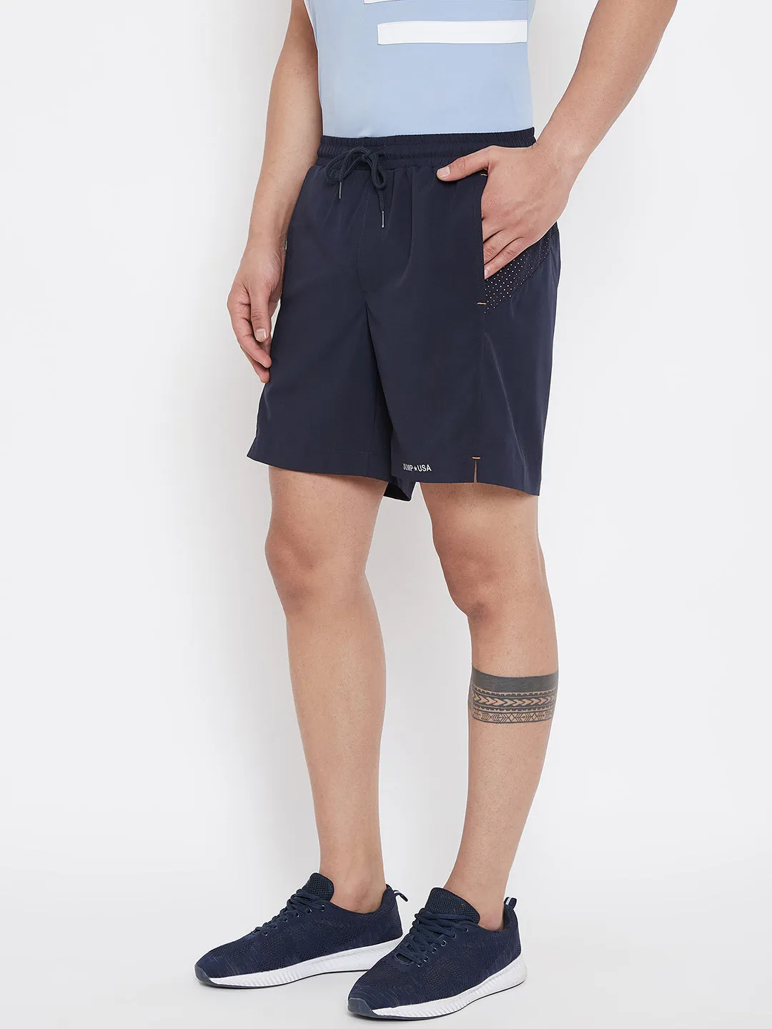 JUMP USA Men Navy Blue Solid Regular Fit Sports Shorts