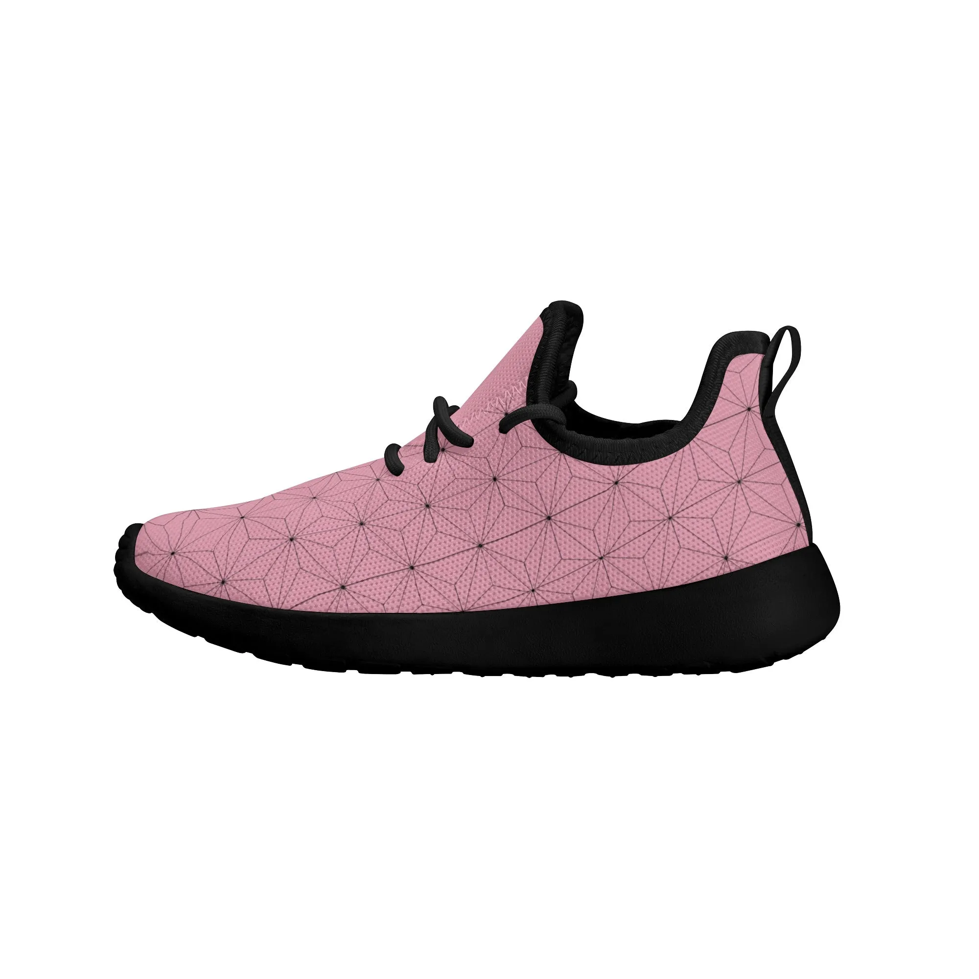 Kids Running Shoes | Mesh Knit Sneakers for kids 7-12 | Anime Slayer of Demon | Pink Brown Pattern