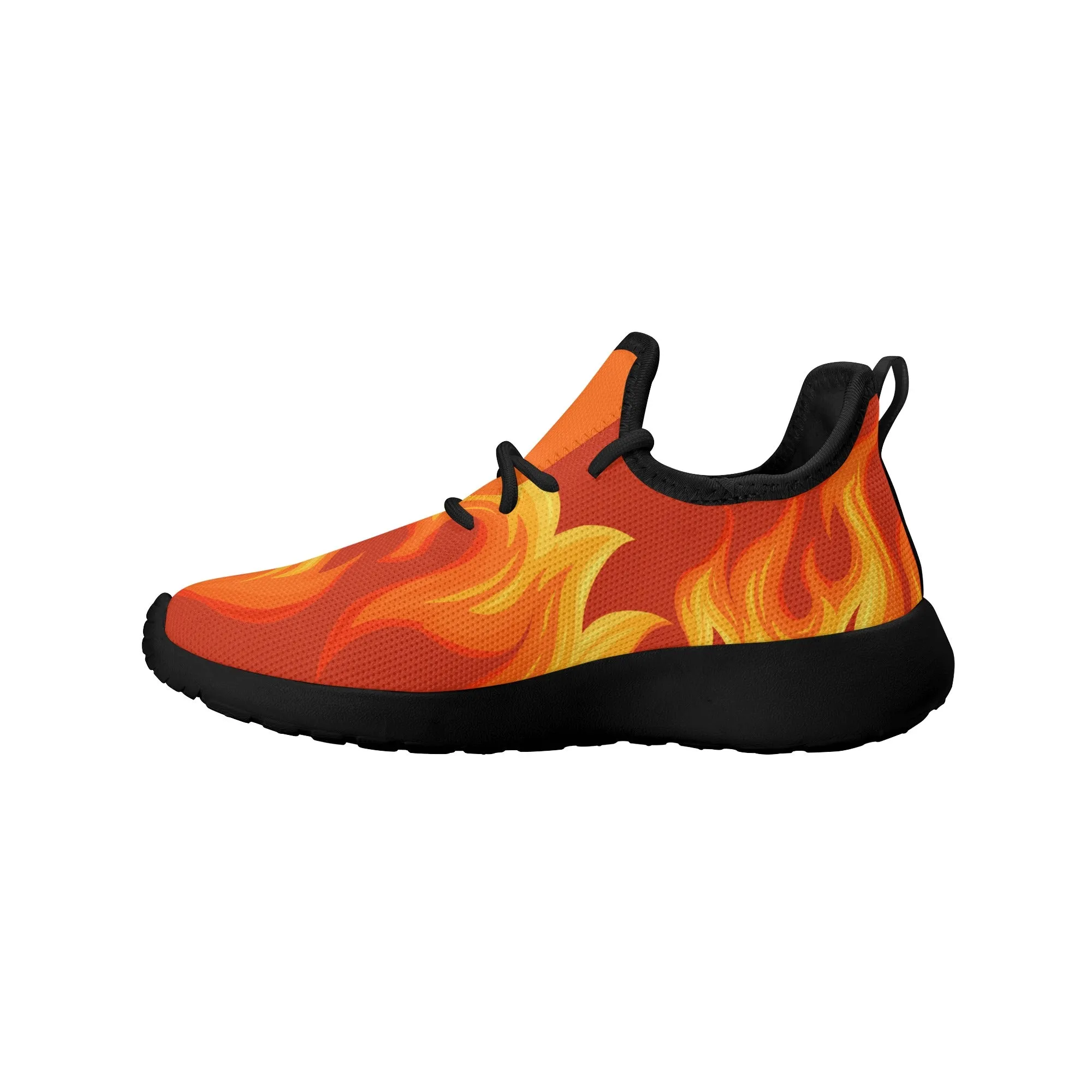 Kids Running Shoes | Mesh Knit Sneakers for kids 7-12 | Anime Slayer of Demon | Red Yellow Flames