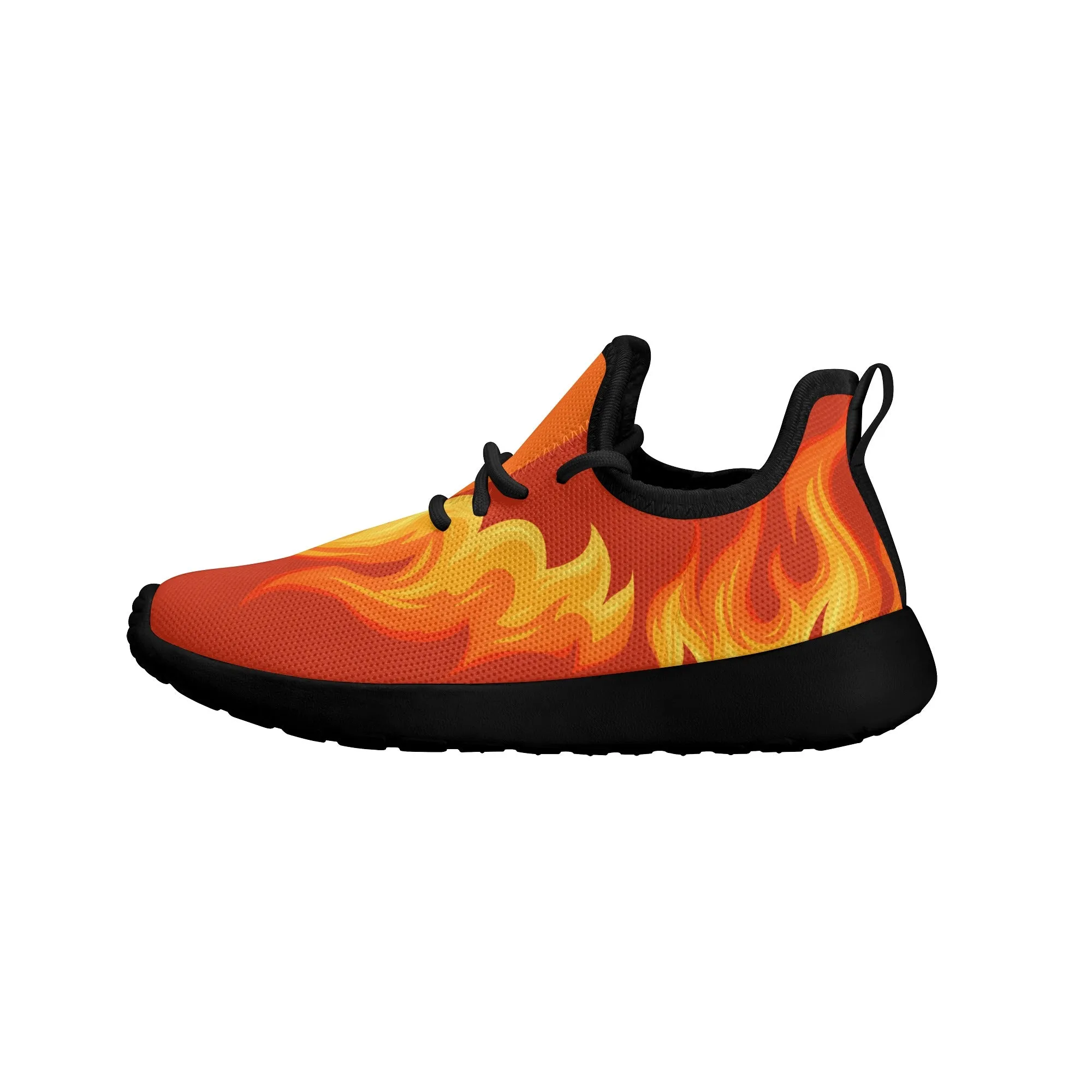 Kids Running Shoes | Mesh Knit Sneakers for kids 7-12 | Anime Slayer of Demon | Red Yellow Flames