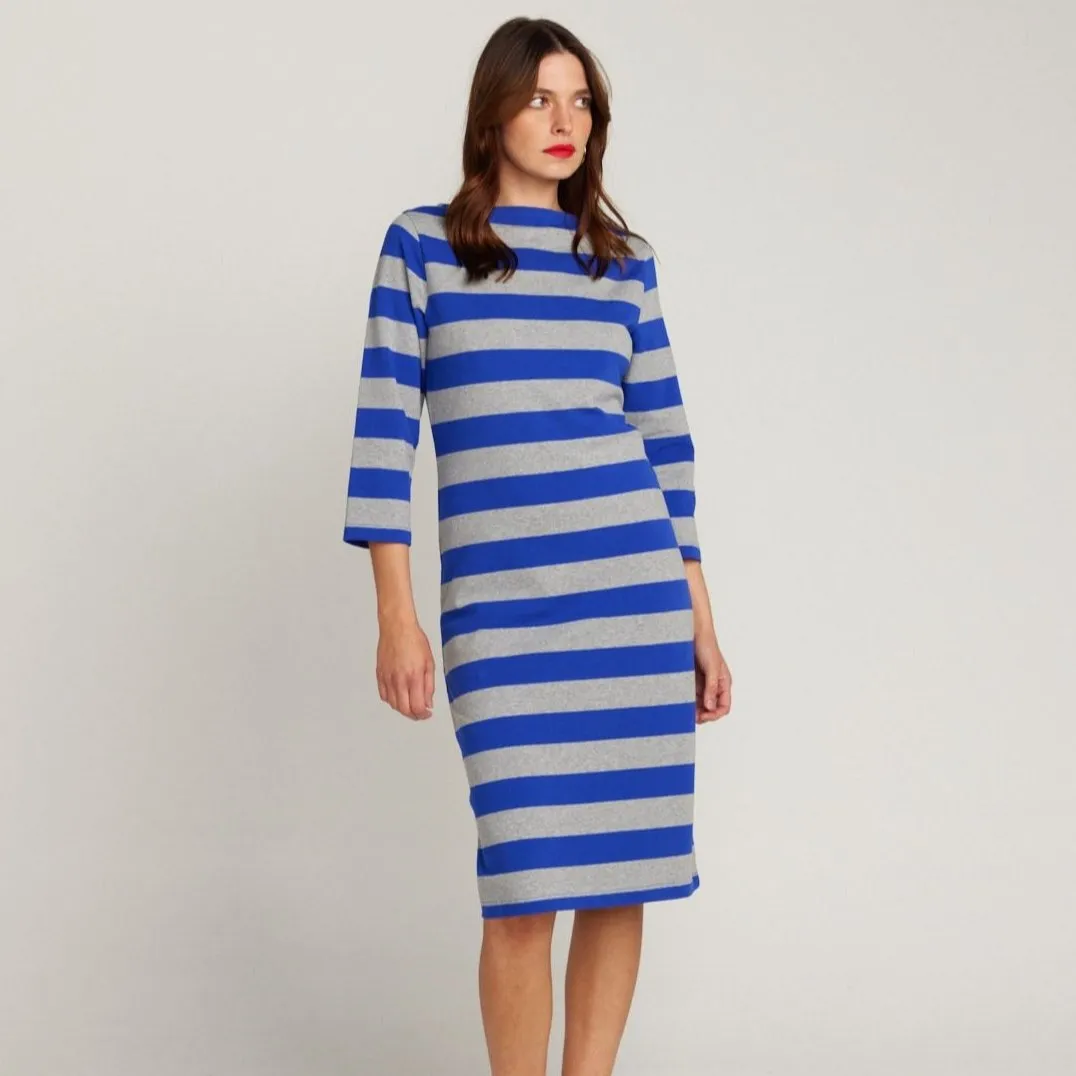 La Françoise Royal Blue And Grey Stripe Dress