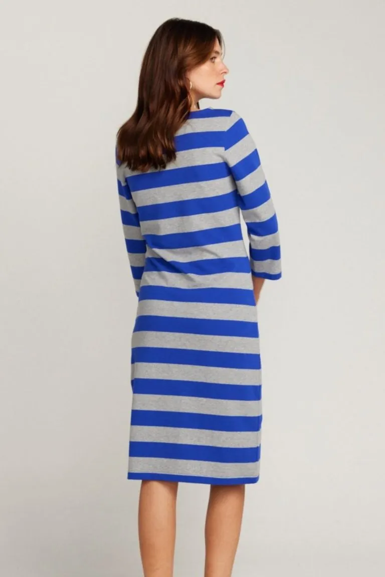 La Françoise Royal Blue And Grey Stripe Dress