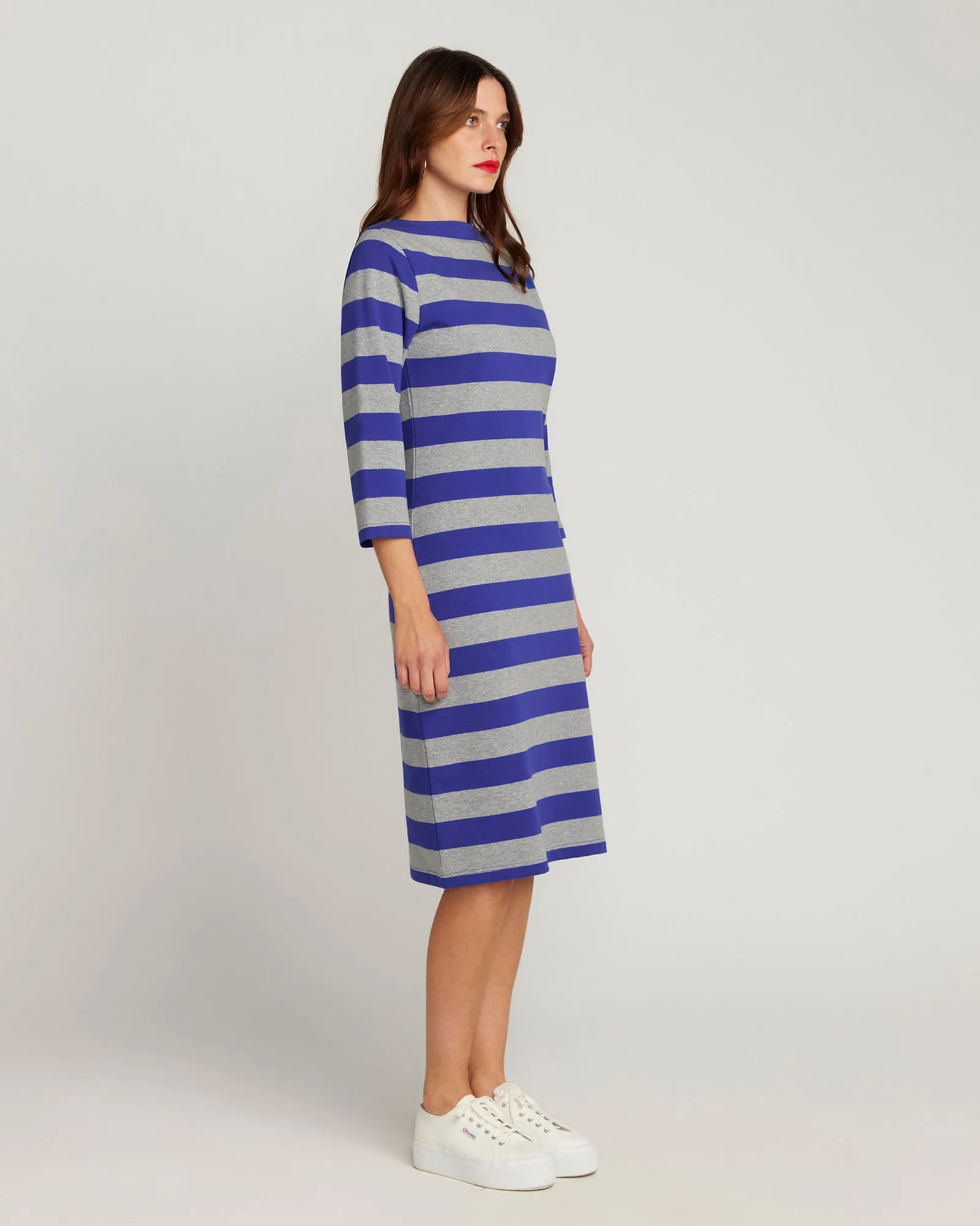 La Françoise Royal Blue And Grey Stripe Dress