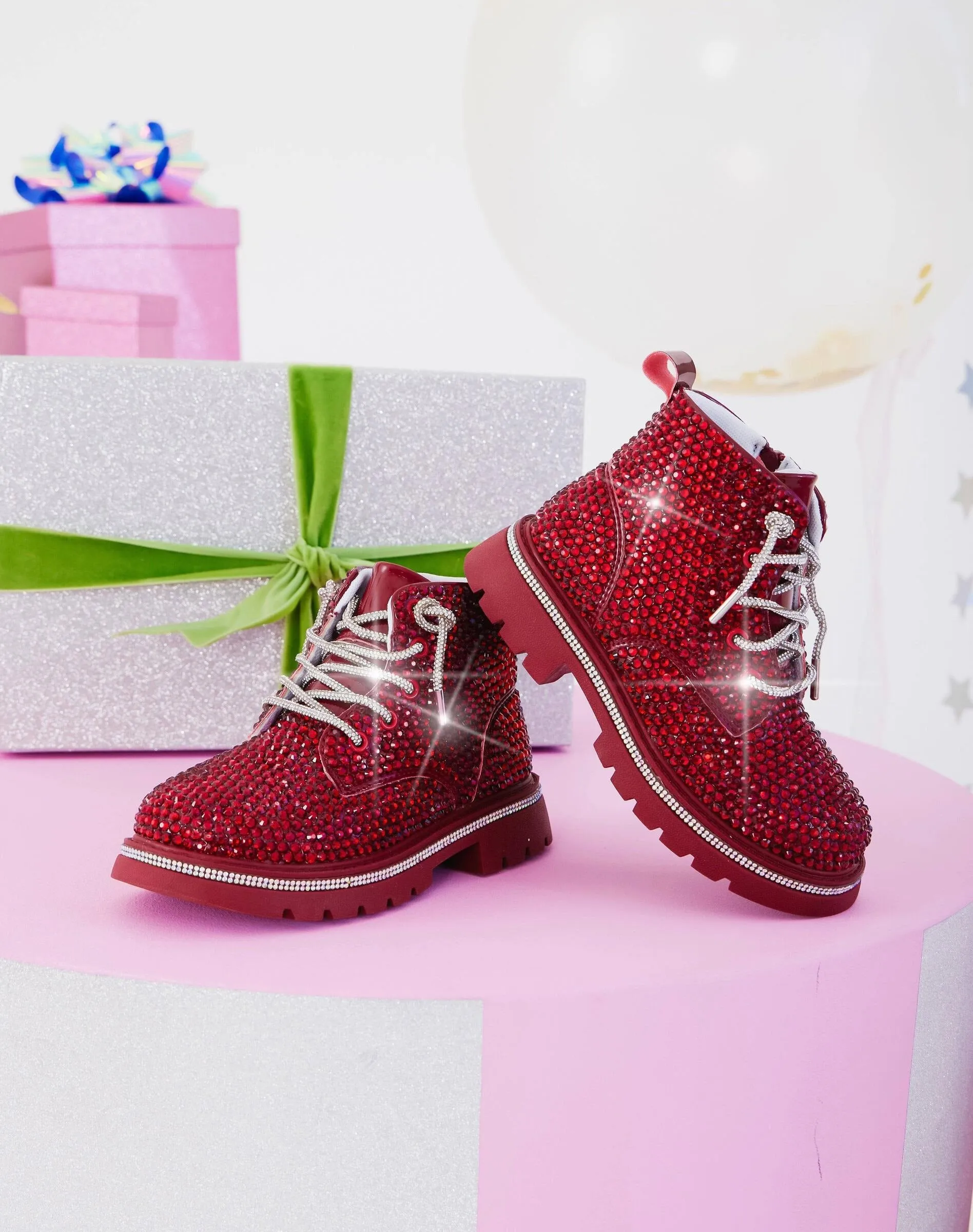 Lola and The Boys Sparkle Boots - Ruby Red