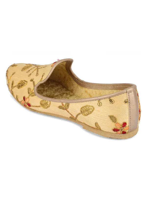 Men's Indian Ethnic Party Wear Embroidered Golden Footwear - Desi Colour