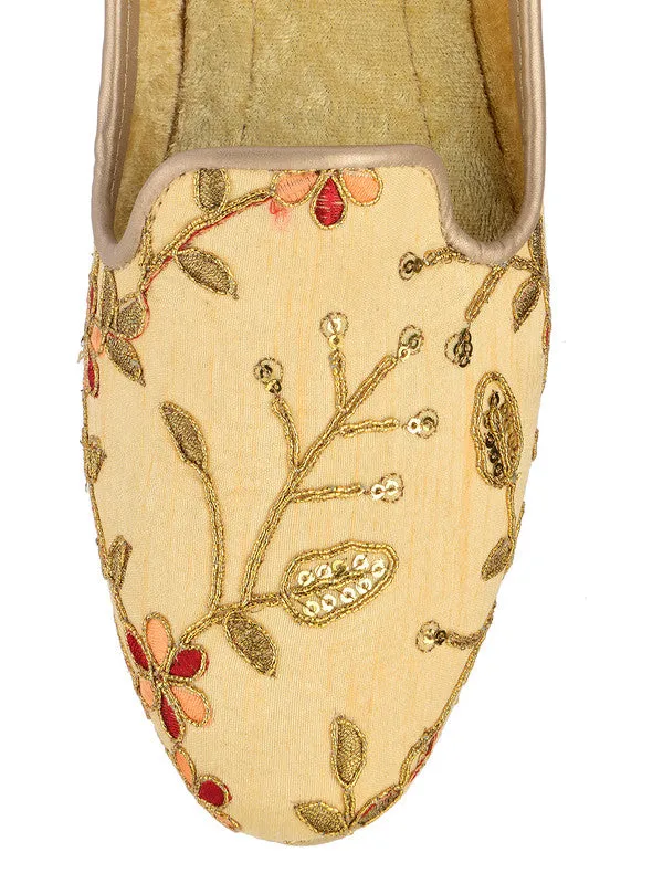 Men's Indian Ethnic Party Wear Embroidered Golden Footwear - Desi Colour