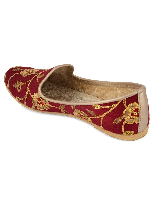 Men's Indian Ethnic Party Wear Embroidered Maroon Footwear - Desi Colour