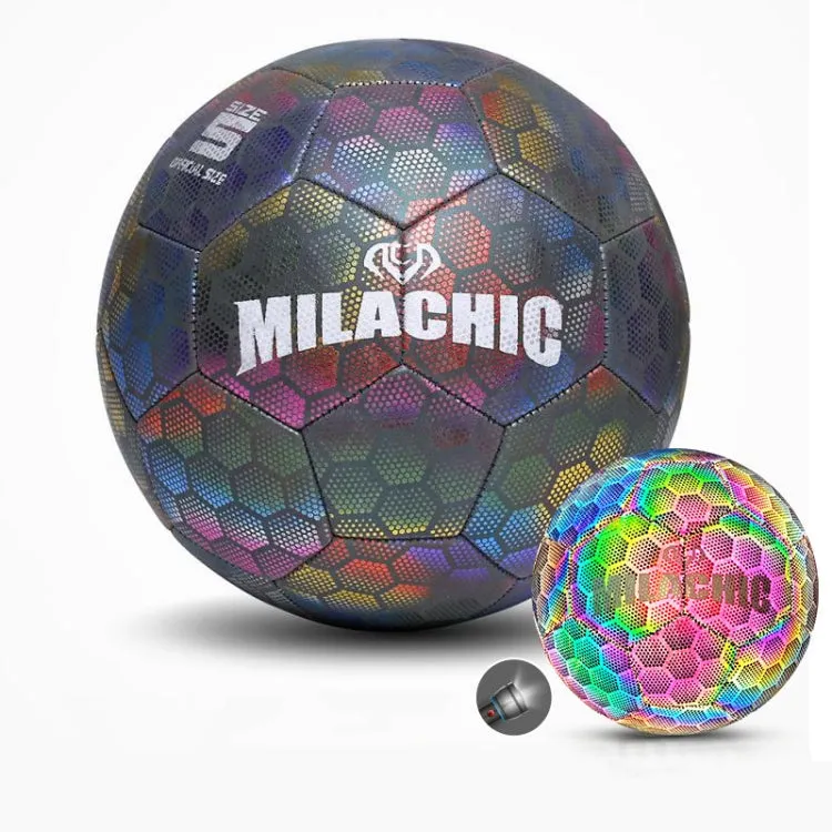 MILACHIC PU Leather Machine Stitch Luminous Fluorescent Reflective Football, Specification: Number 5 (Colorful 5034)