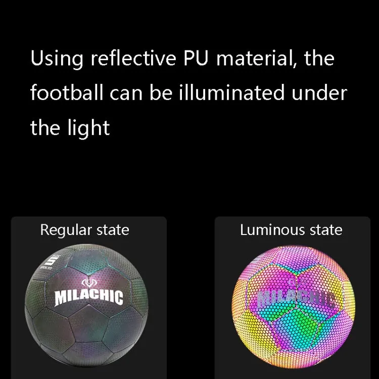 MILACHIC PU Leather Machine Stitch Luminous Fluorescent Reflective Football, Specification: Number 5 (Colorful 5034)