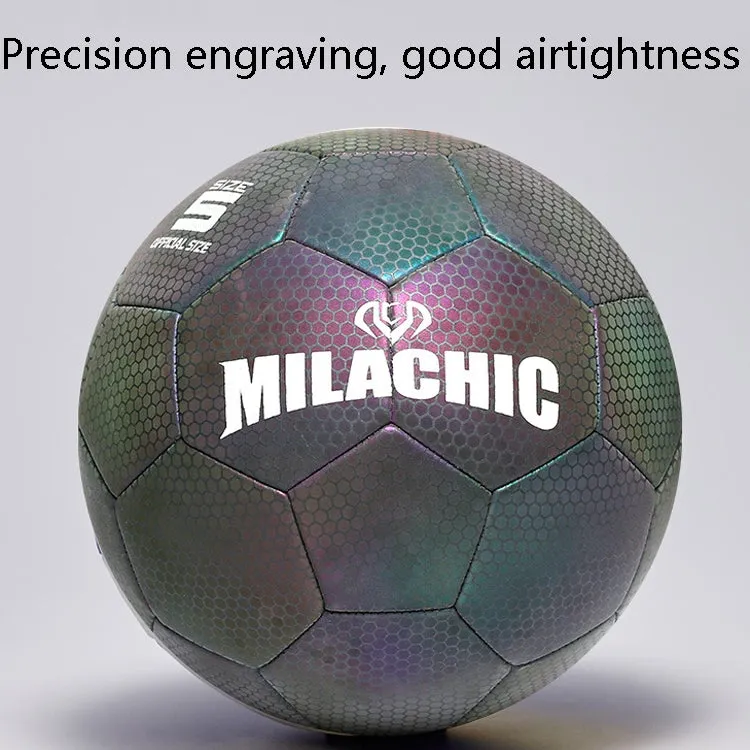 MILACHIC PU Leather Machine Stitch Luminous Fluorescent Reflective Football, Specification: Number 5 (Colorful 5034)