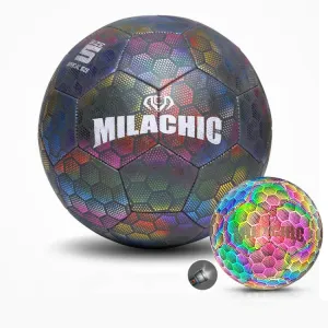 MILACHIC PU Leather Machine Stitch Luminous Fluorescent Reflective Football, Specification: Number 5 (Colorful 5034)