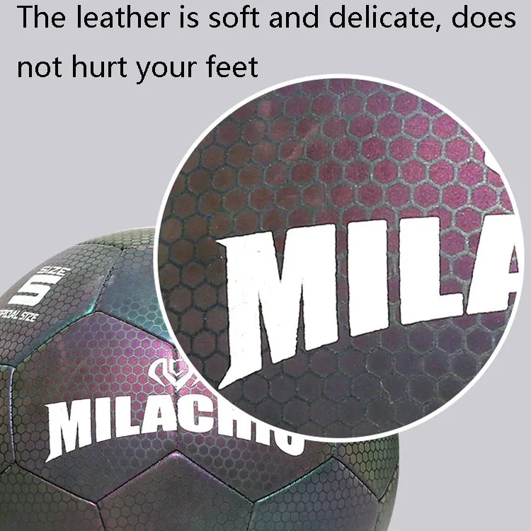 MILACHIC PU Leather Machine Stitch Luminous Fluorescent Reflective Football, Specification: Number 5 (Colorful 5034)