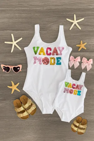 Mom & Me - "Vacay Mode" White Sequin Swimsuit