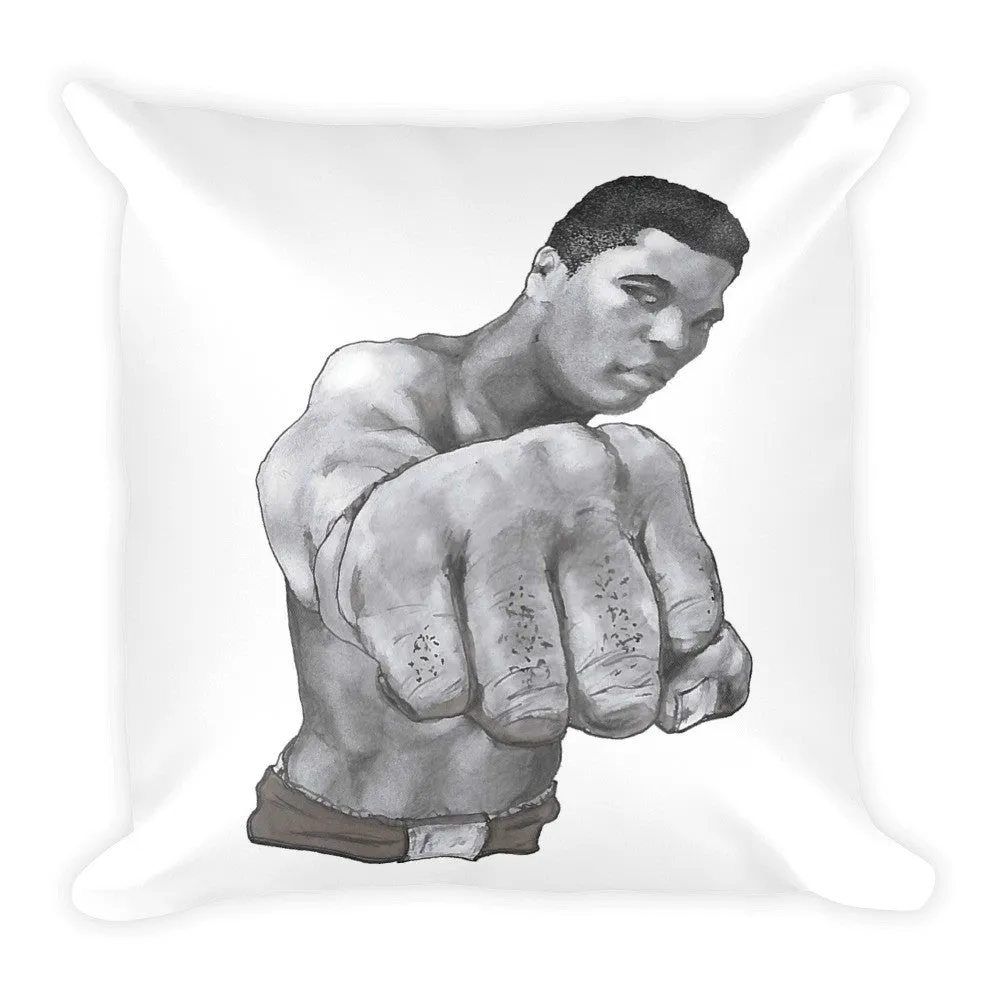 MU Ali Fist in Perspective Square Cushion Illustrated by Robert Bowen