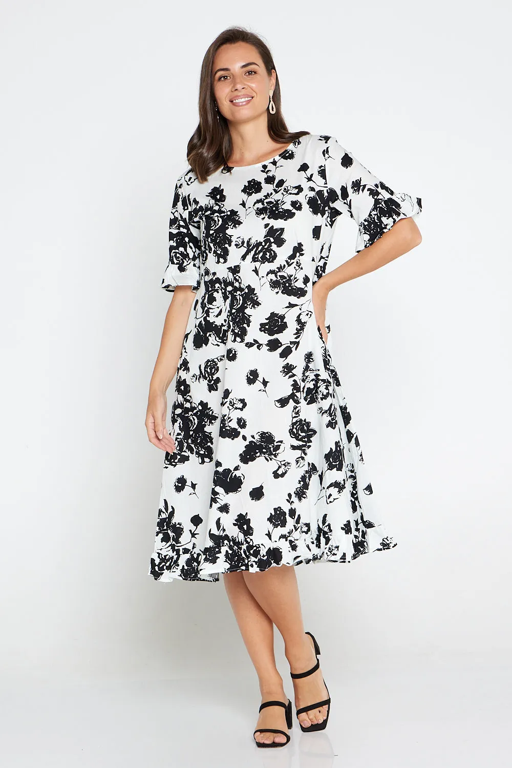 Nasira Cotton Dress - White/Black Floral