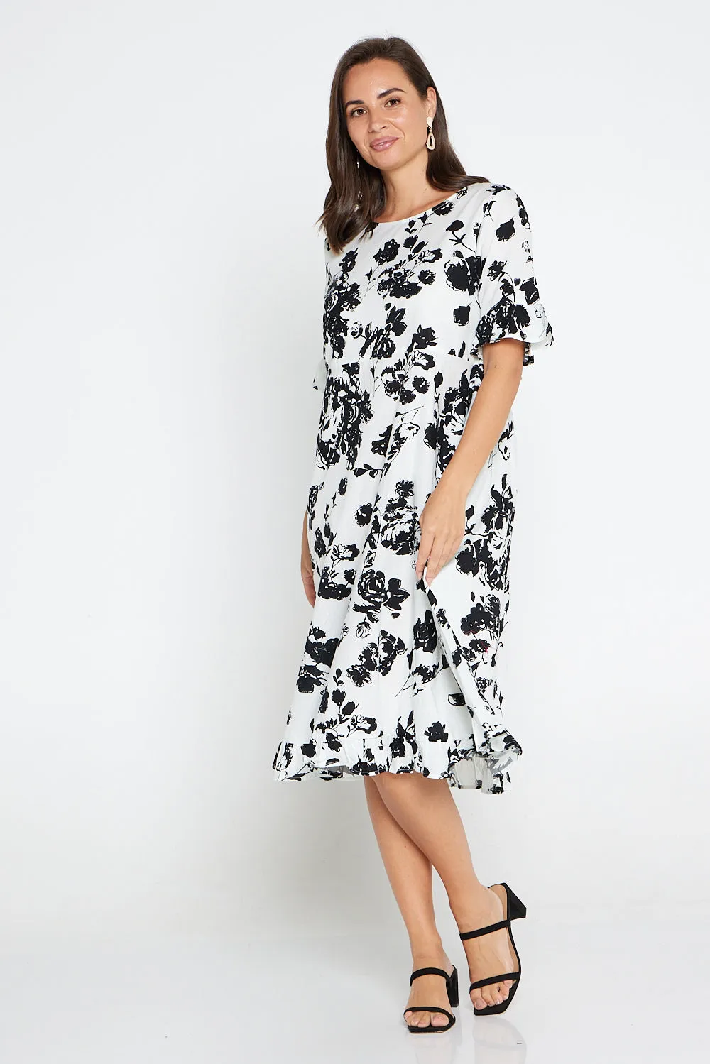 Nasira Cotton Dress - White/Black Floral