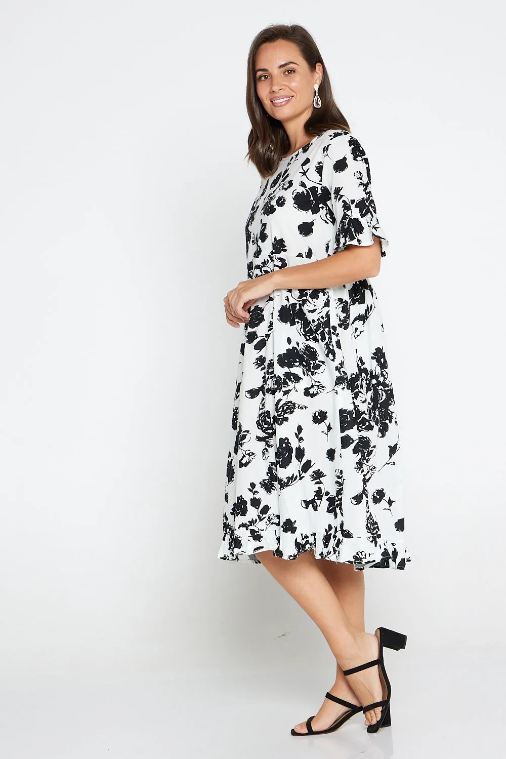 Nasira Cotton Dress - White/Black Floral