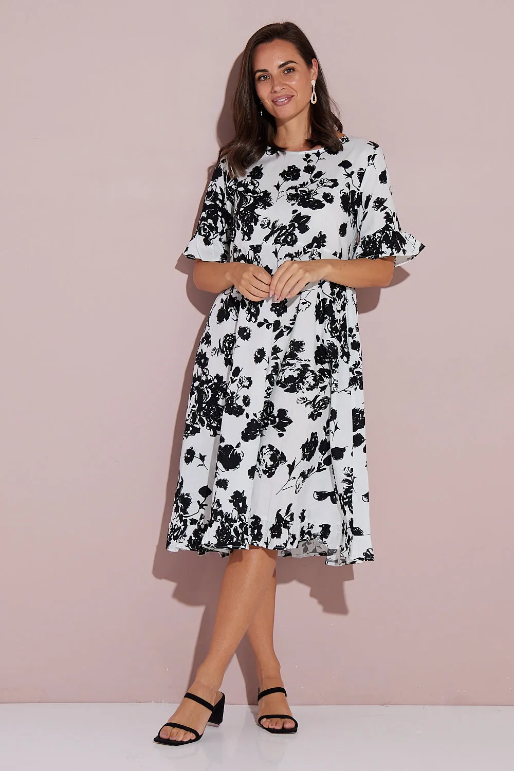 Nasira Cotton Dress - White/Black Floral