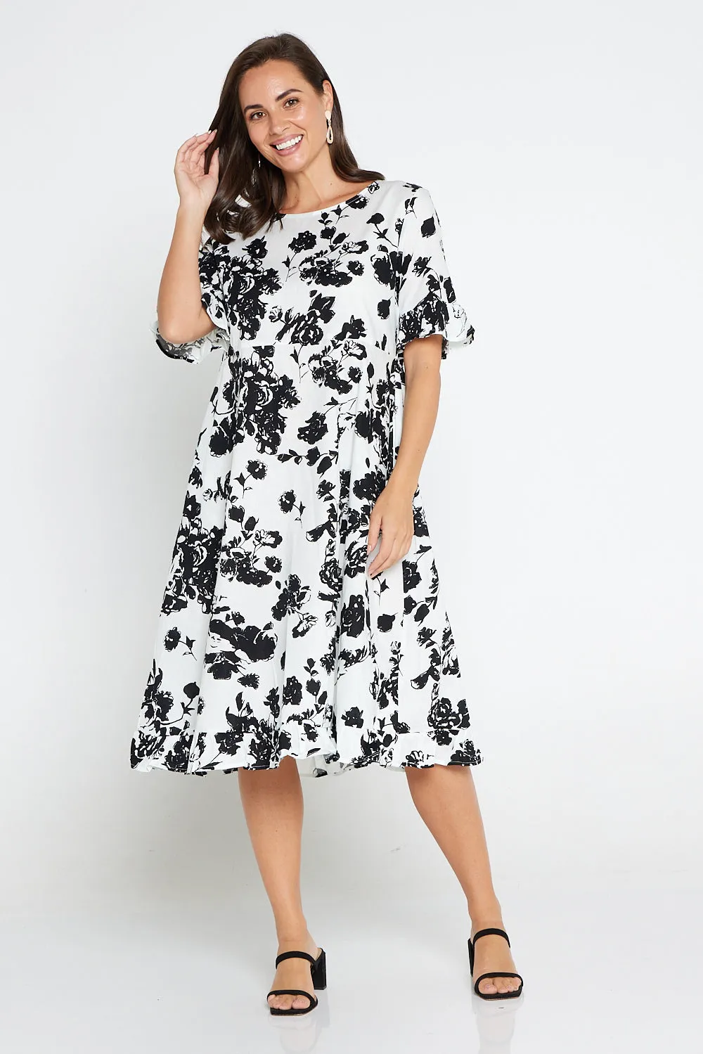 Nasira Cotton Dress - White/Black Floral