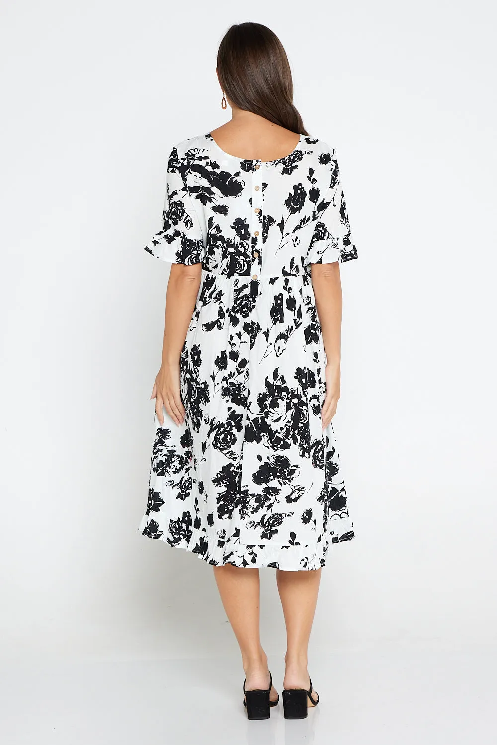 Nasira Cotton Dress - White/Black Floral