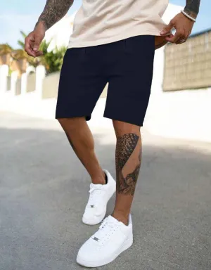 Navy Regular Fit Solid Shorts