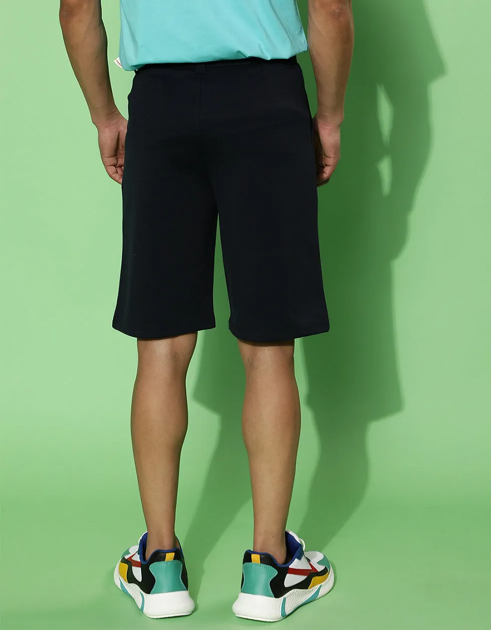 Navy Regular Fit Solid Shorts